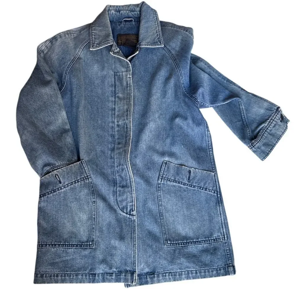 Eddie Bauer Vintage Denim Chore Jacket Rare Back Detail Festival S